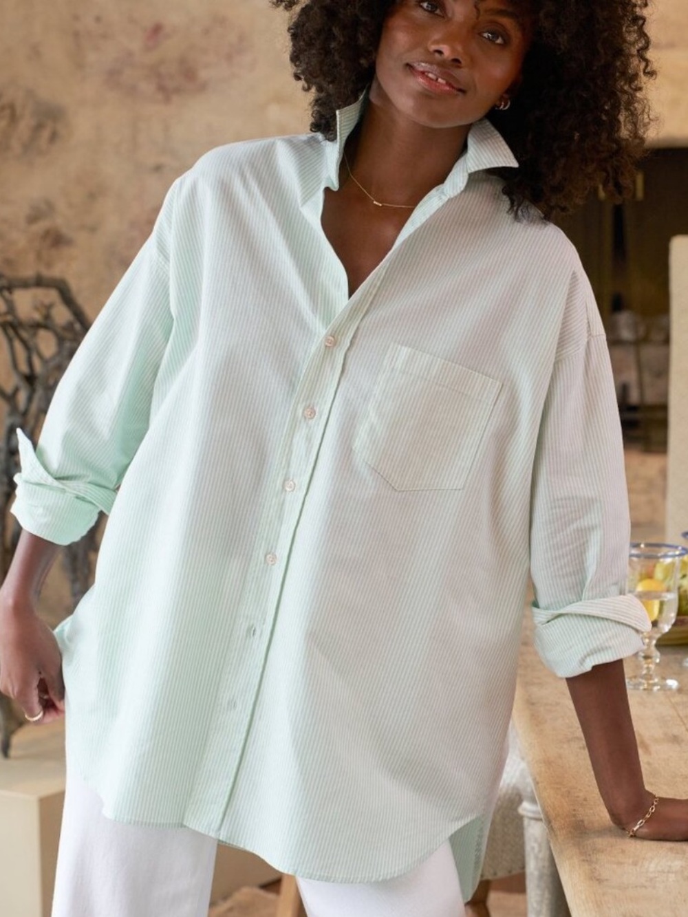 NWOT Frank & Eileen Coastal Fisherman Euro Shirley Striped Oversized Button-Up